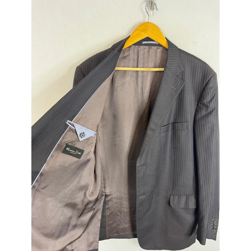 Massimo Dutti Collezioni Mens Pinstripe Blazer Super 120s Wool Italy Brown 44